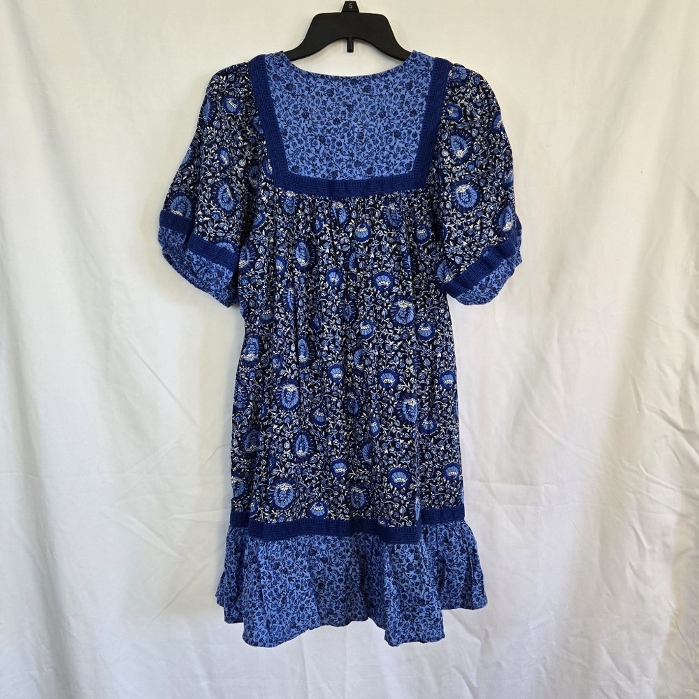 Old Navy Women's Blue Floral Boho‎ Puff-Sleeve Summer Mini Swing Dress Medium - Picture 4 of 9
